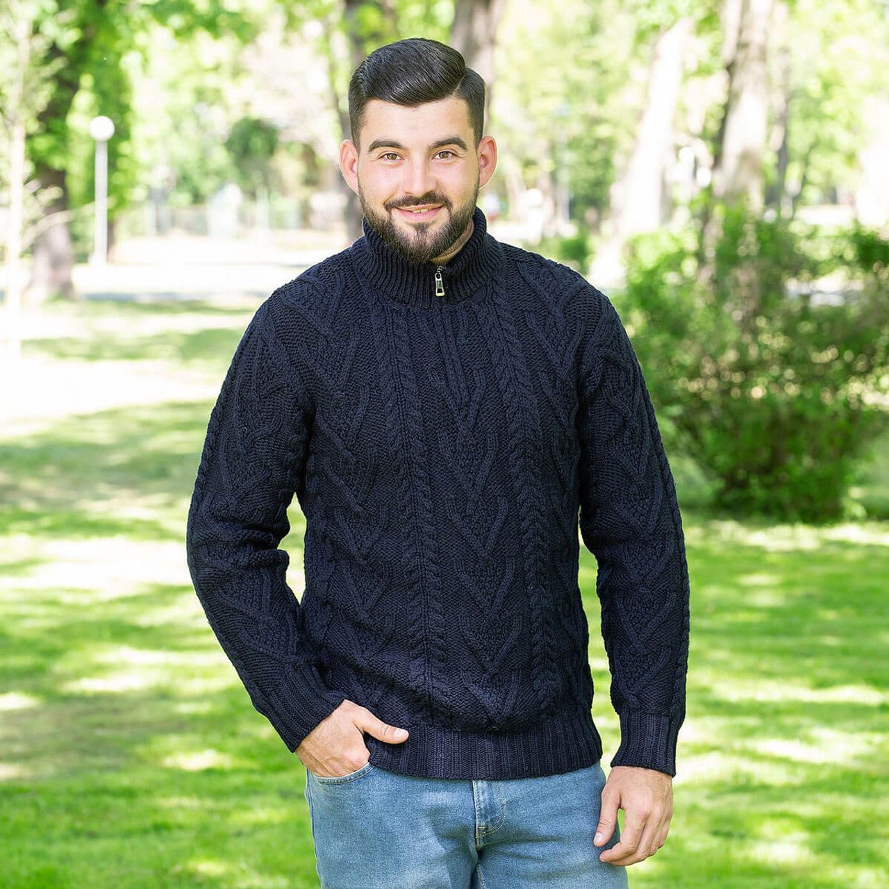 Mens Zip Neck Fisherman Sweater - The Celtic Gift Store - 