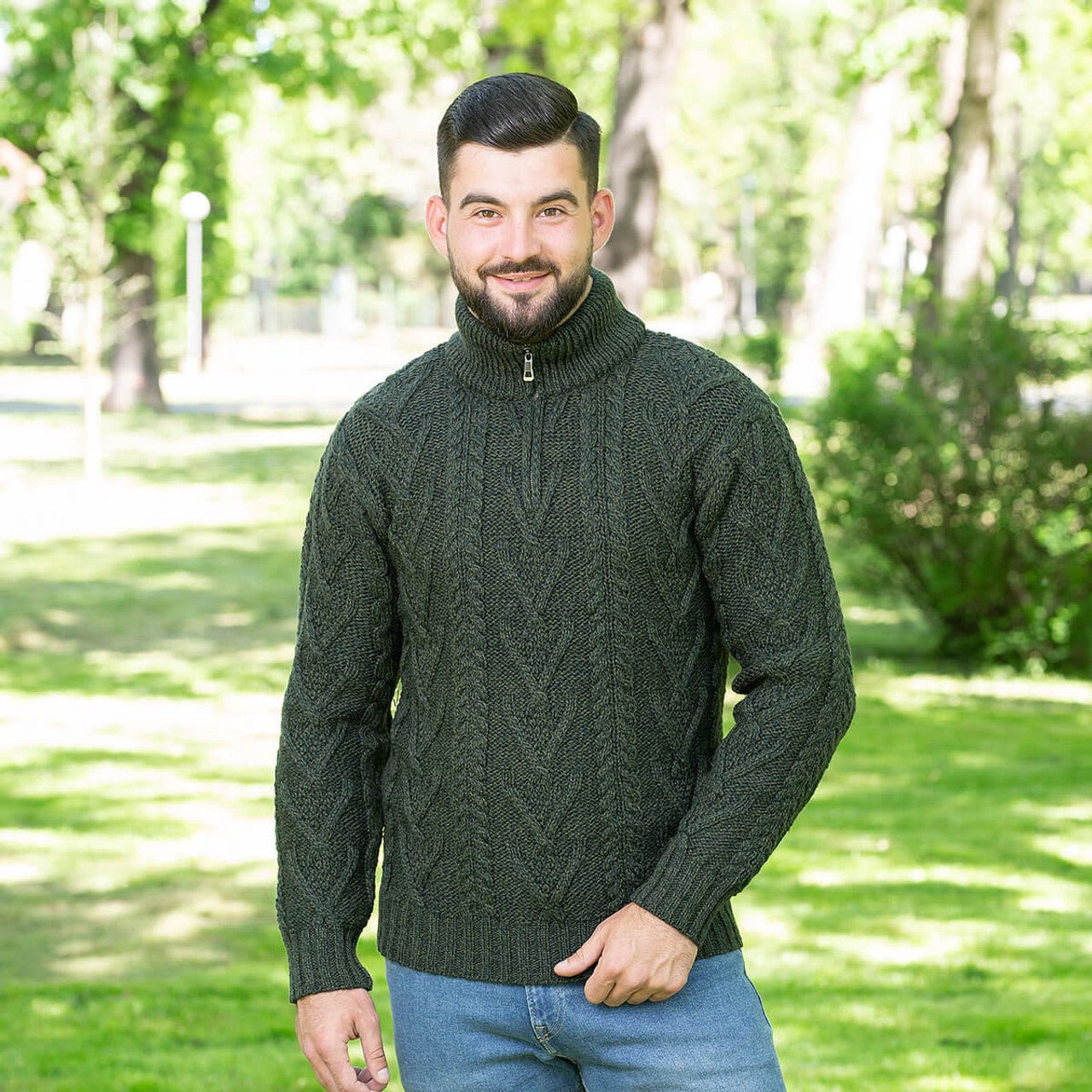 Mens Zip Neck Fisherman Sweater - The Celtic Gift Store - 