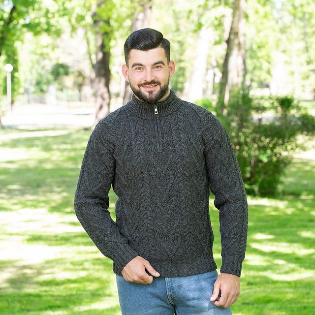 Mens Zip Neck Fisherman Sweater - The Celtic Gift Store - 