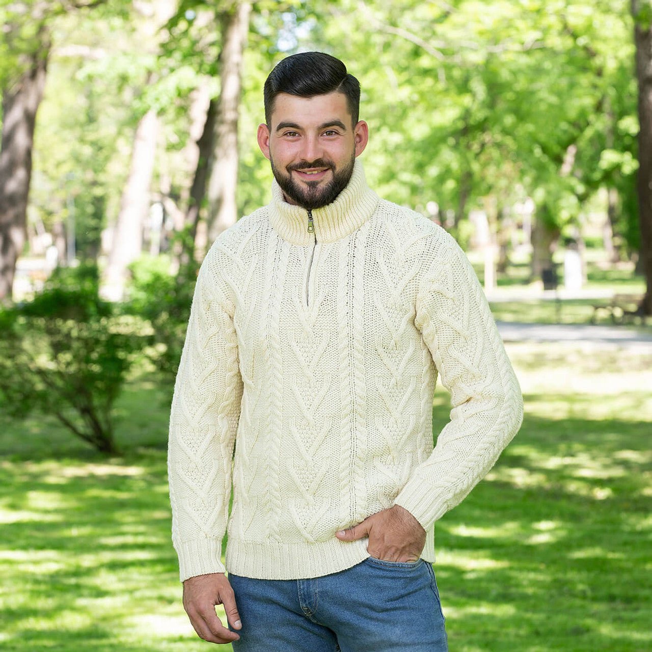 Mens Zip Neck Fisherman Sweater - The Celtic Gift Store - 