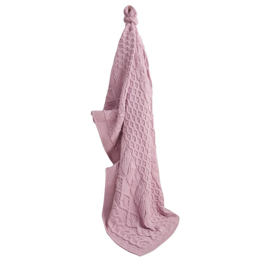 Merino Dugort Honey, Diamond, and Cable Aran Throw - Rose Pink