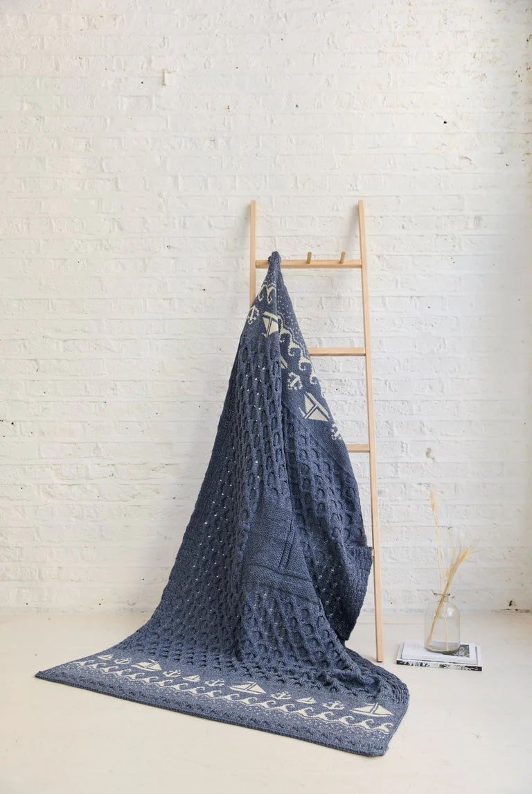 Merino Wool Wild Atlantic Throw - Denim Blue - The Celtic Gift Store - Blankets and Bedding