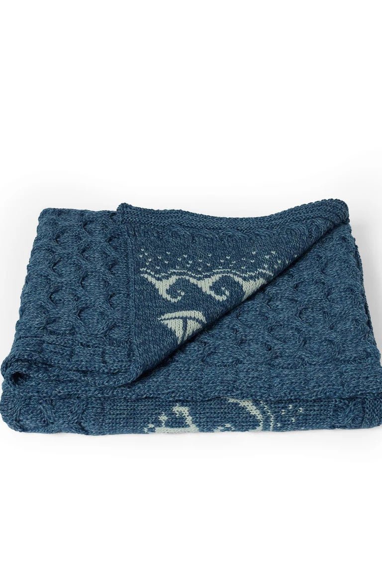Merino Wool Wild Atlantic Throw - Denim Blue - The Celtic Gift Store - Blankets and Bedding