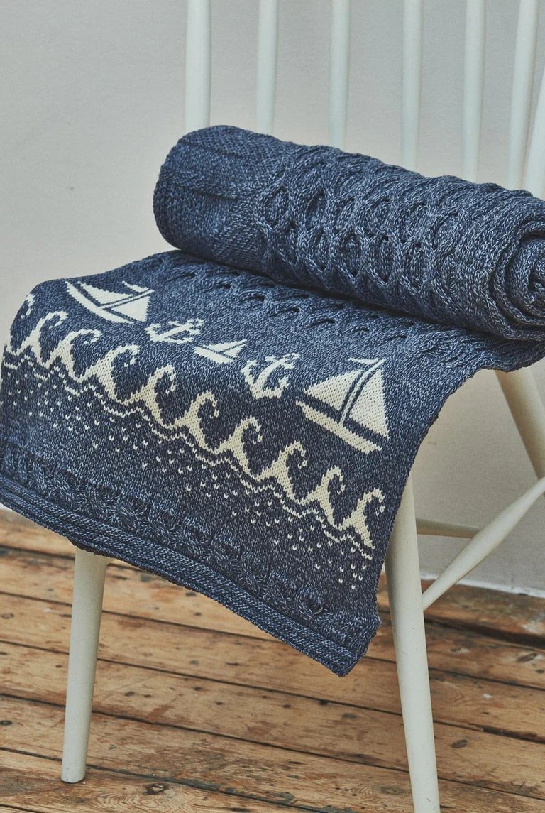 Merino Wool Wild Atlantic Throw - Denim Blue - The Celtic Gift Store - Blankets and Bedding
