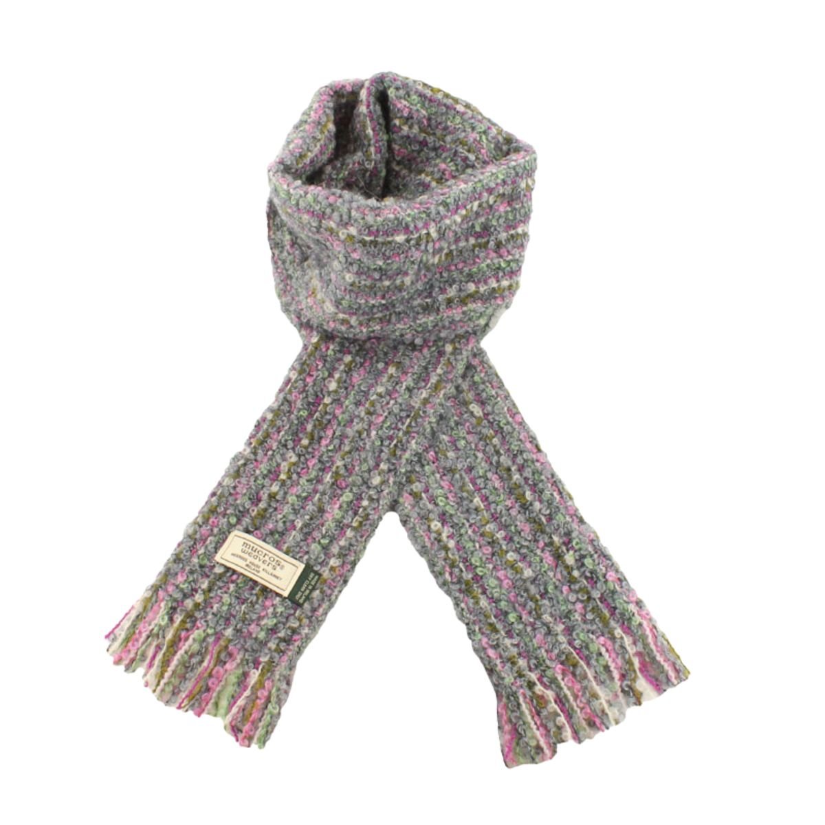 Mucros Mohair Scarf - Grey/Green/Pink