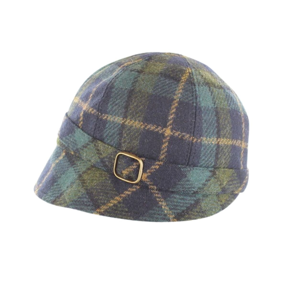 Mucros Weaver Blue and Olive Green Tartan Tweed Flapper Cap 401
