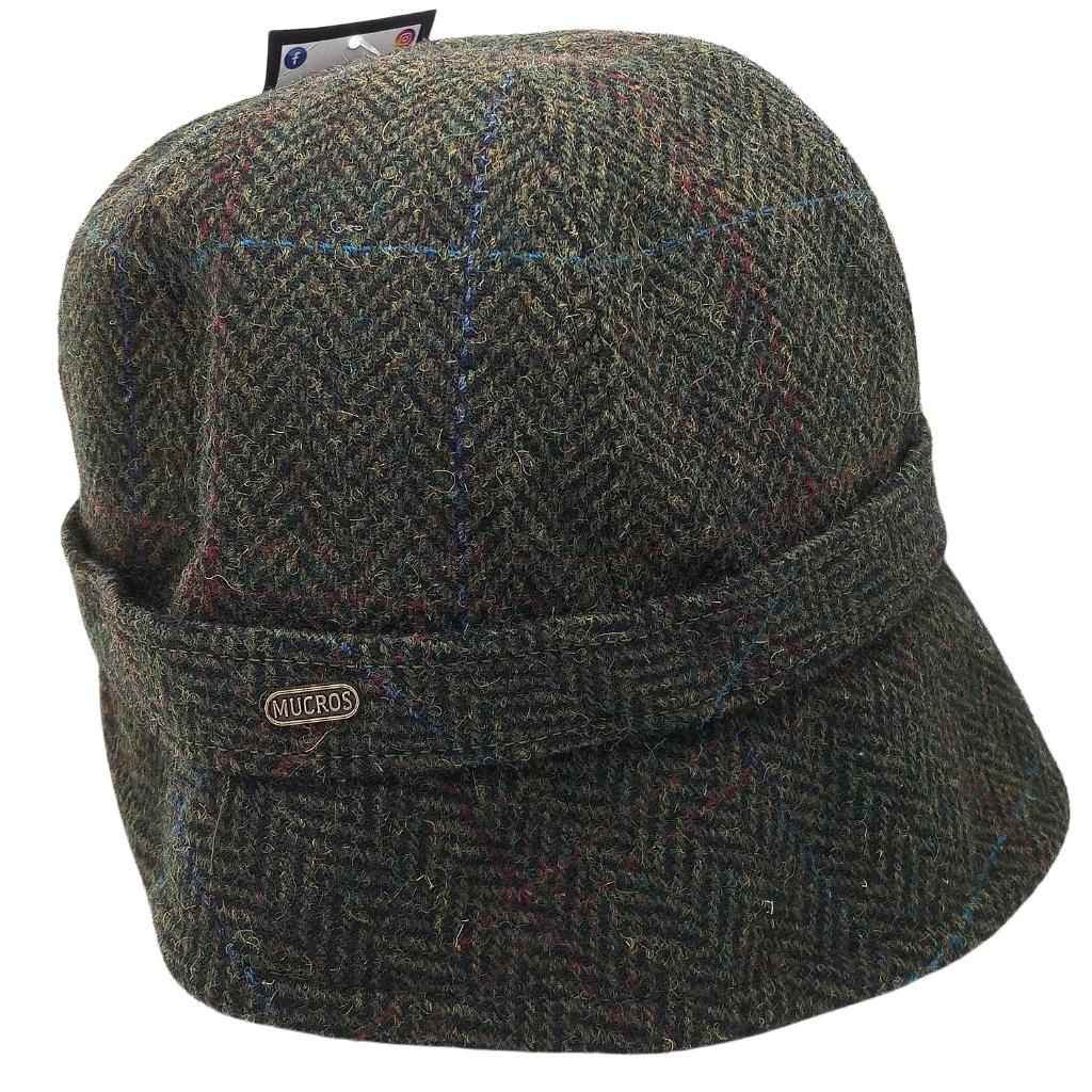 Mucros Weaver Dark Green Tweed Flapper Cap 49 by Mucros Weavers - Hats