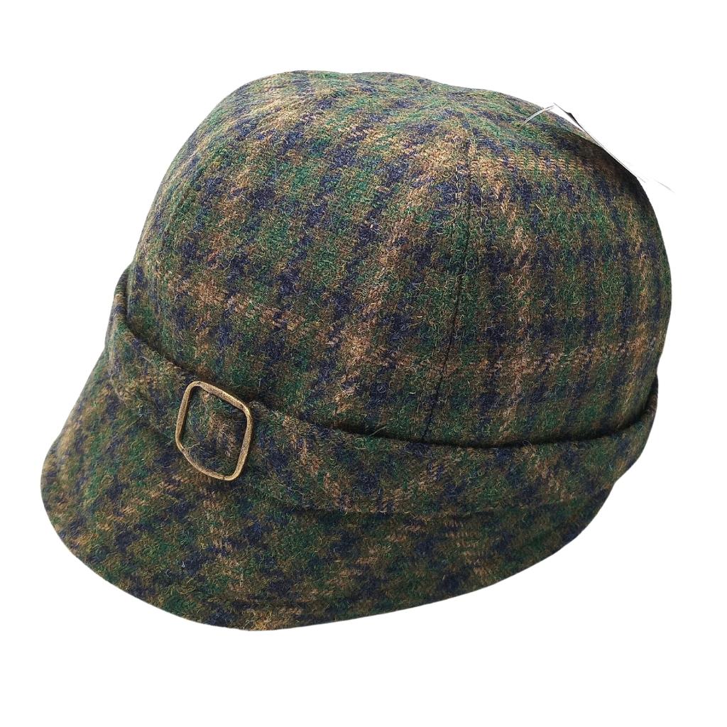Mucros Weaver Green and Blue Check Tweed Flapper Cap 37 by Mucros Weavers - Hats