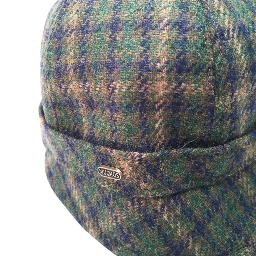 Mucros Weaver Green and Blue Check Tweed Flapper Cap 37 by Mucros Weavers - Hats