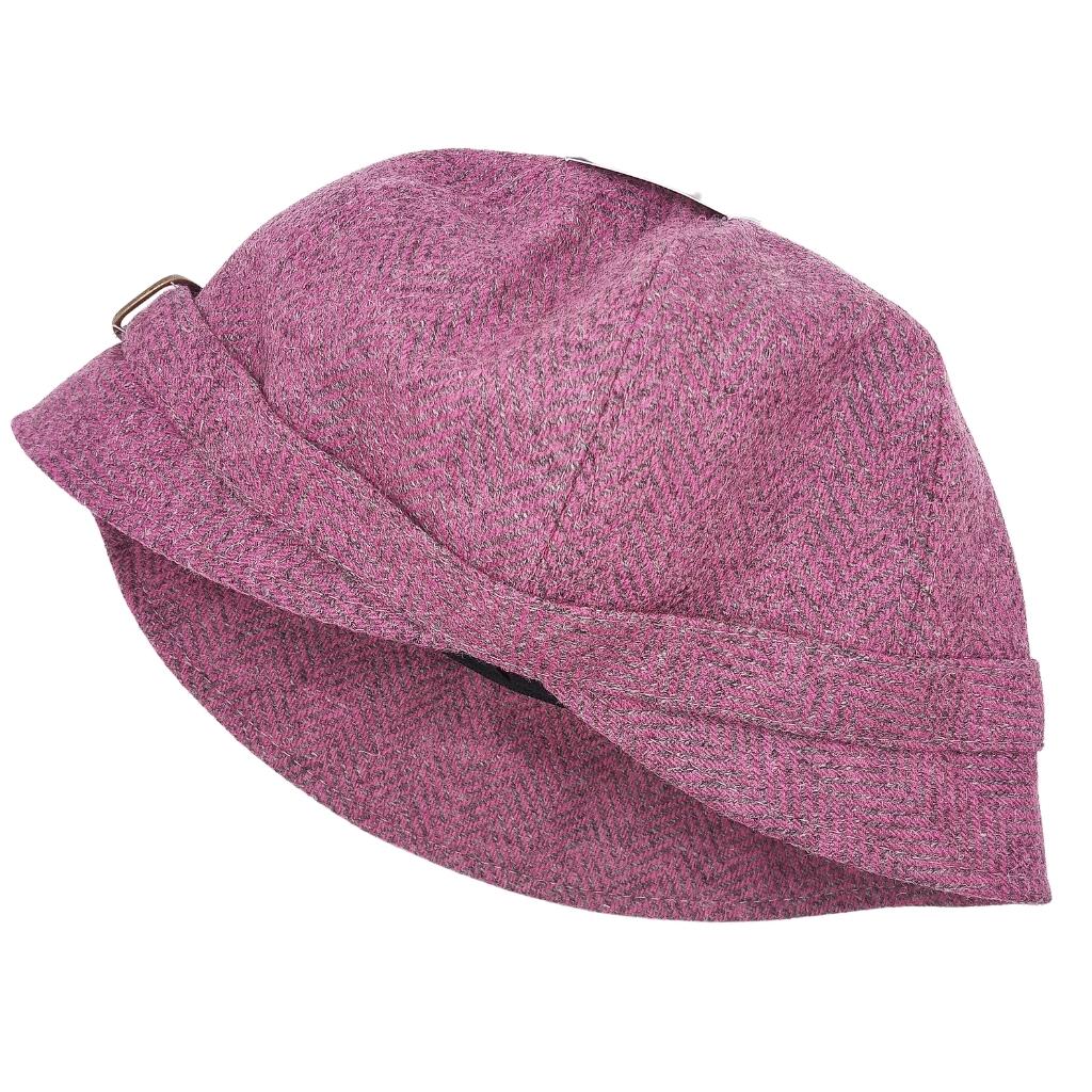 Mucros Weaver Pink and Grey Herringbone Tweed Flapper Cap 193 by Mucros Weavers - Hats