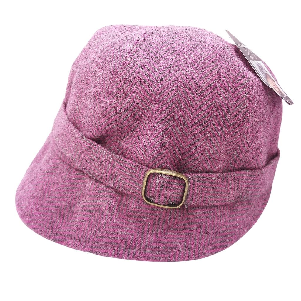 Mucros Weaver Pink and Grey Herringbone Tweed Flapper Cap 193 by Mucros Weavers - Hats