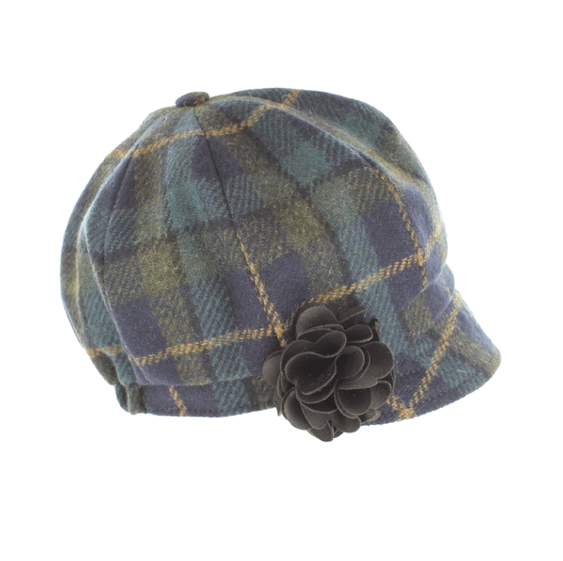Mucros Weavers Blue and Olive Green Tartan Tweed Newsboy Cap - 401 - The Celtic Gift Store - Hats
