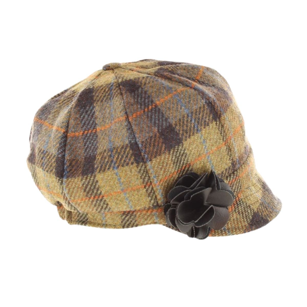 Mucros Weavers Brown and Cream Tartan Tweed Newsboy Cap - 41