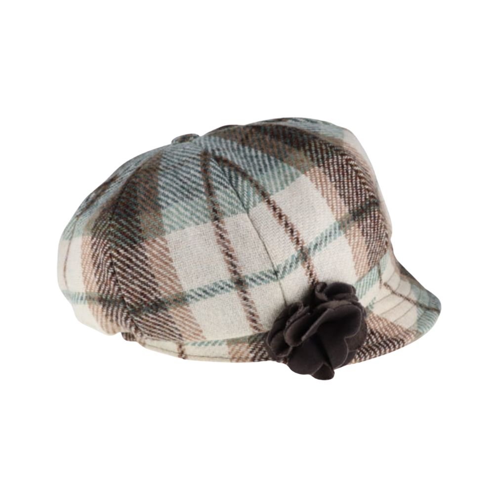 Mucros Weavers Cream and Green Tartan Tweed Newsboy Cap- 6 Irish Made vintage inspired women's hat