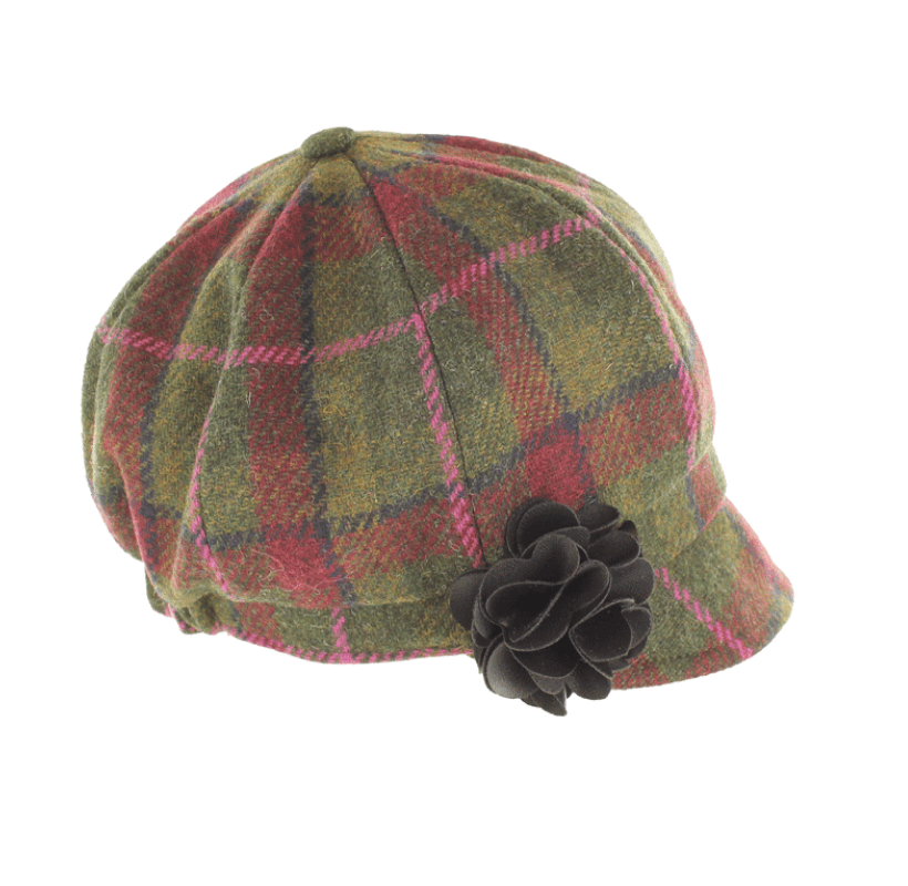 Mucros Weavers Dark Green and Plum Tartan Tweed Newsboy Cap - 402 - The Celtic Gift Store - Hats
