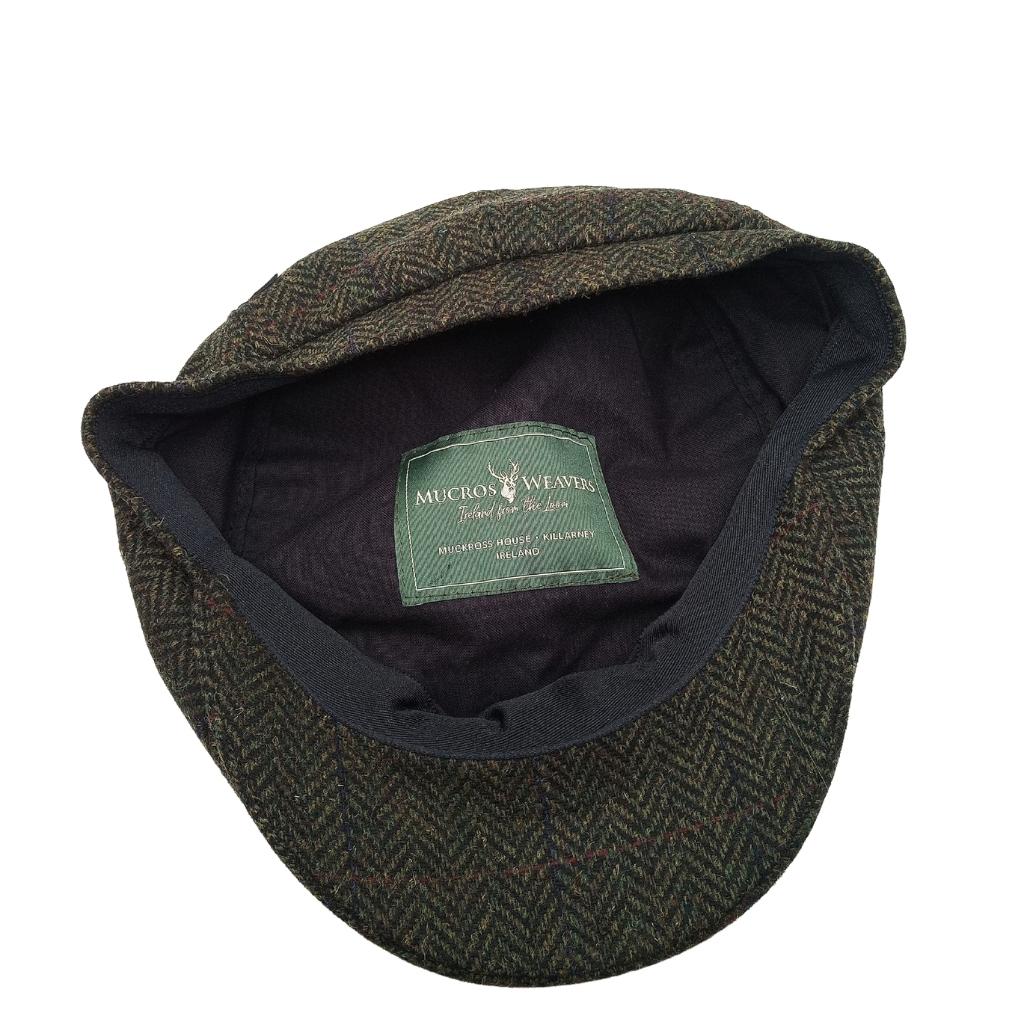 Mucros Weavers Dark Green Herringbone Tweed Driving Cap 27 by Mucros Weavers - Hats