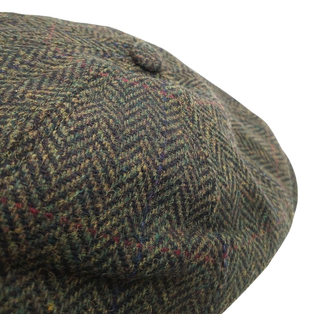 Mucros Weavers Dark Green Herringbone Tweed Driving Cap 27 by Mucros Weavers - Hats