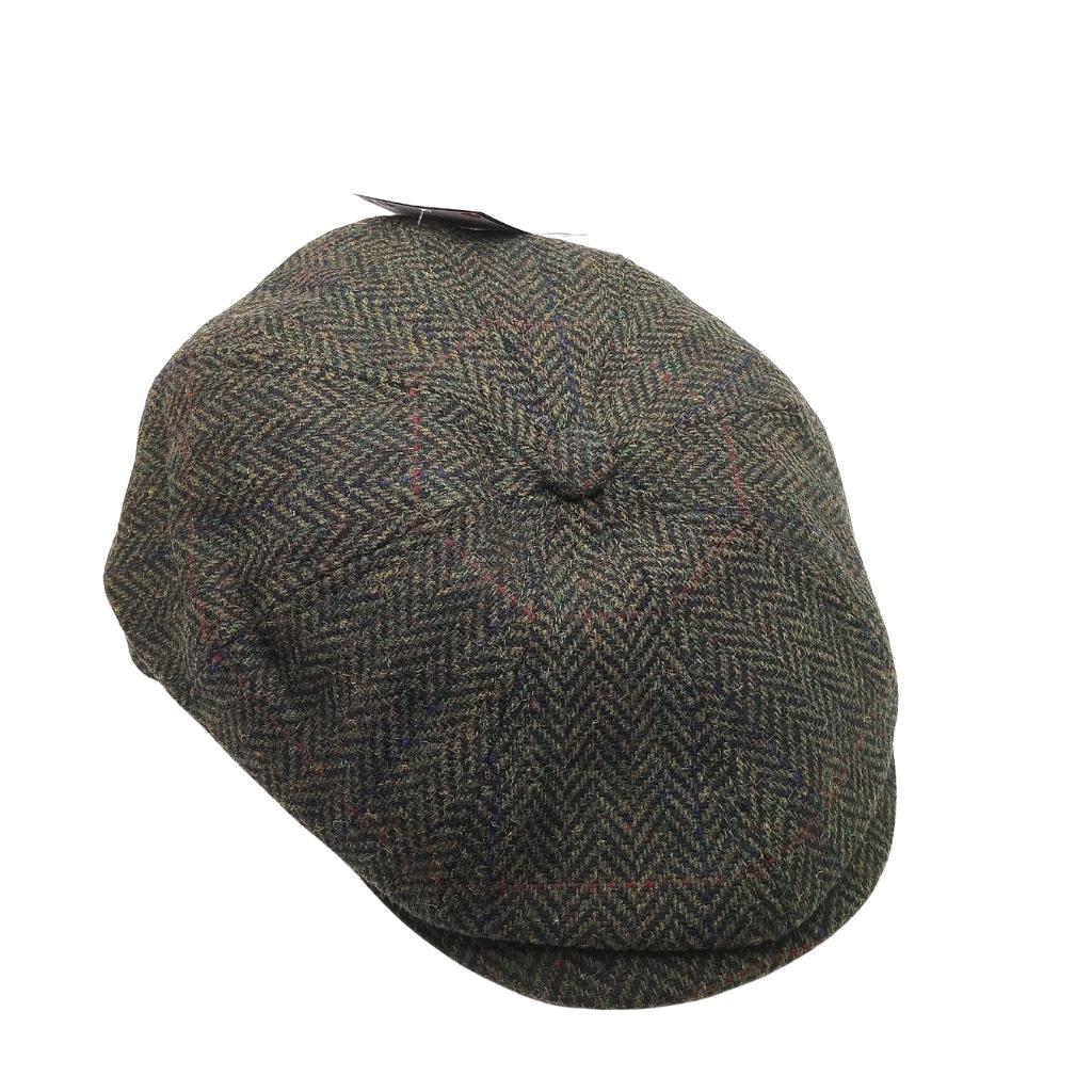 Mucros Weavers Dark Green Herringbone Tweed Driving Cap 27 by Mucros Weavers - Hats