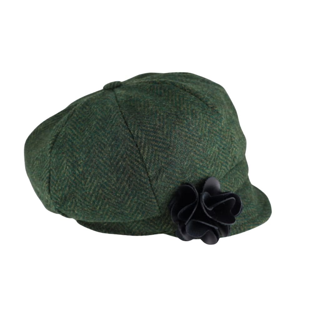 Mucros Weavers Dark Green Herringbone Tweed Newsboy Cap- 70 Irish Made Vintage Inspired Wool Women's Hat