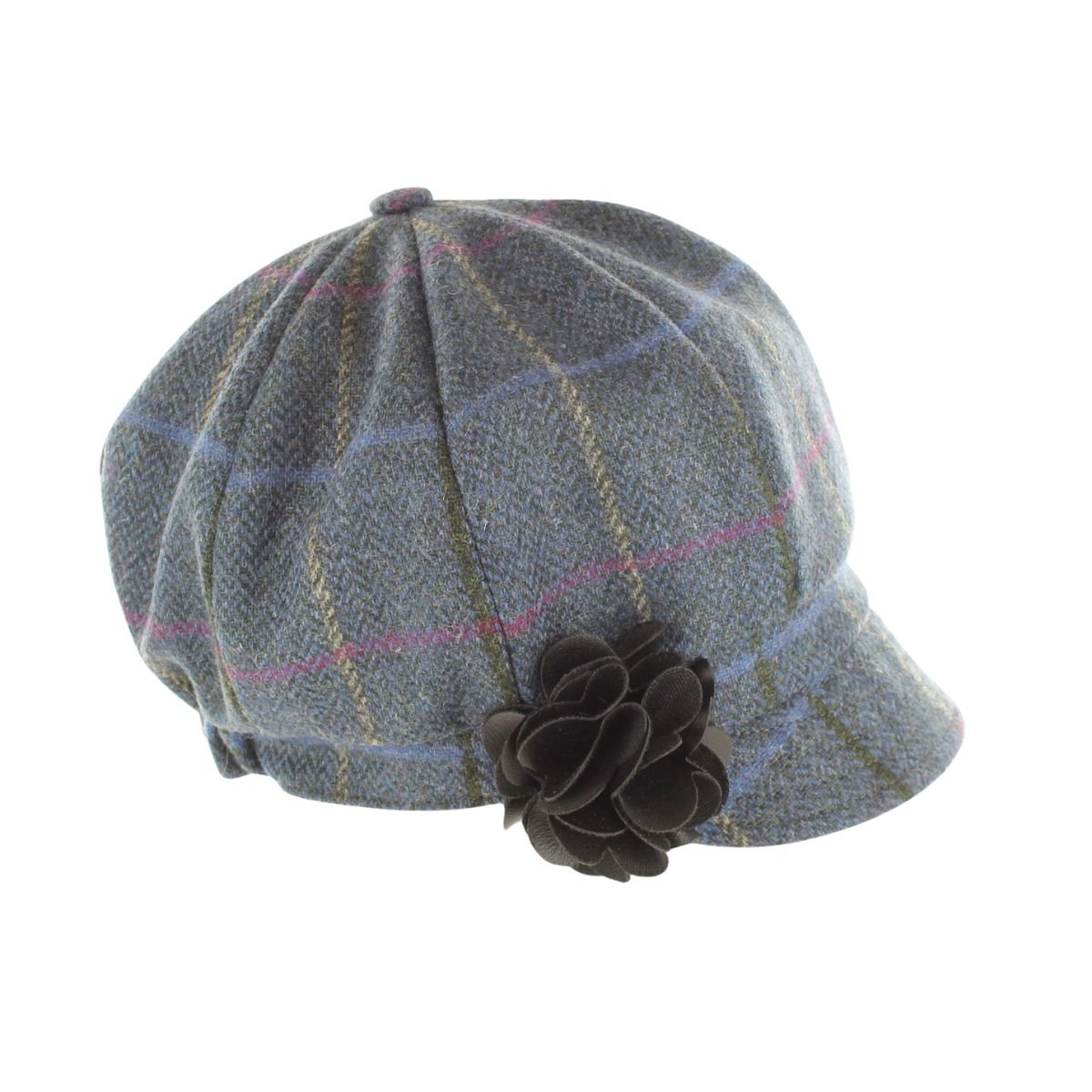 Mucros Weavers Denim Blue Check Tweed Newsboy Cap - 80
