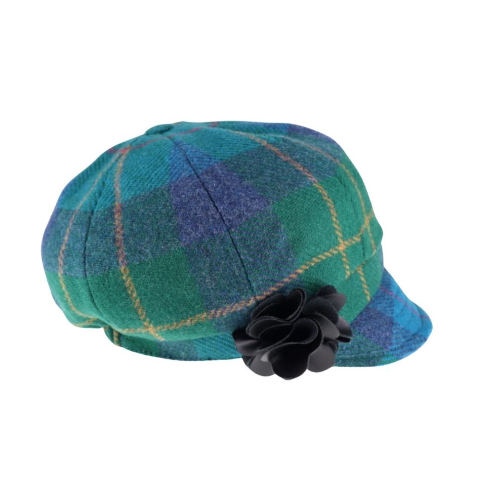 Mucros Weavers Green and Blue Tartan Tweed Newsboy Cap- 737 Irish Made Vintage Inspired Wool Women's Hat