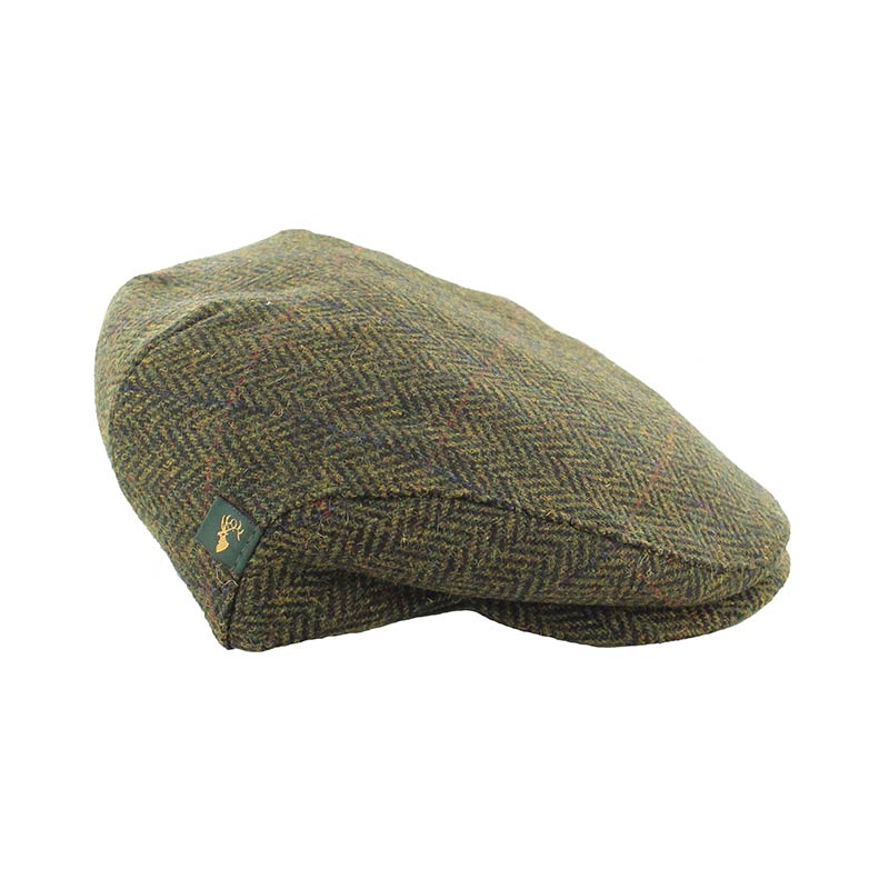 Mucros Weavers Green Herringbone Tweed Flat Cap 27 - The Celtic Gift Store - Hats