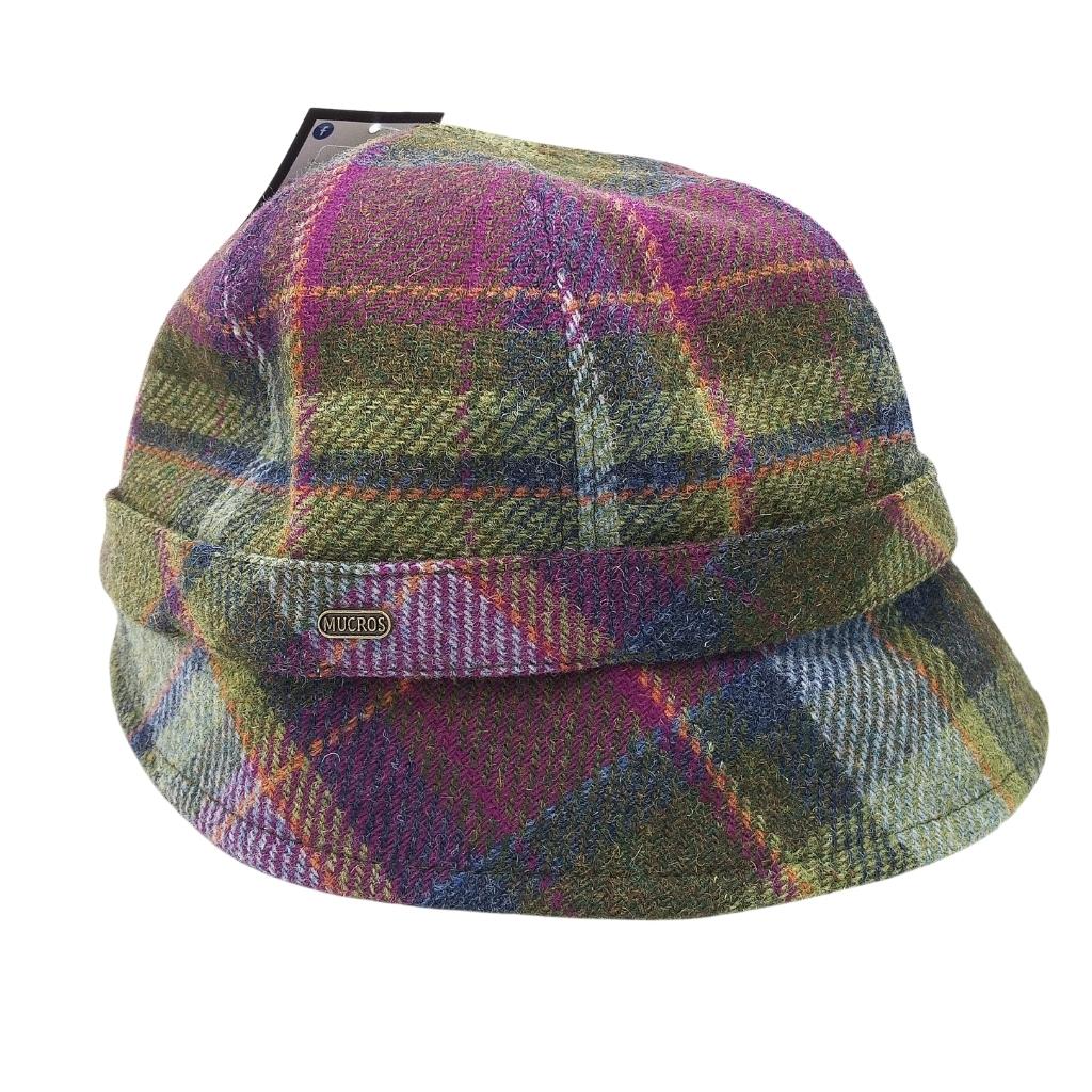 Mucros Weavers Green Multi Tartan Tweed Flapper Cap 574 by Mucros Weavers - Hats