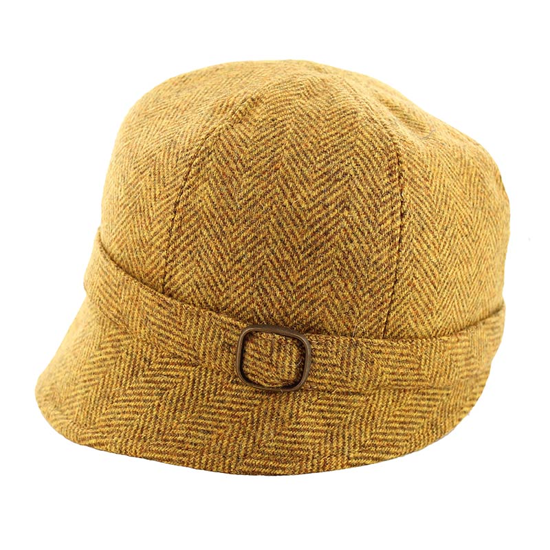 Mucros Weavers Mustard Yellow Herringbone Tweed Flapper Cap 602 - The Celtic Gift Store - Hats