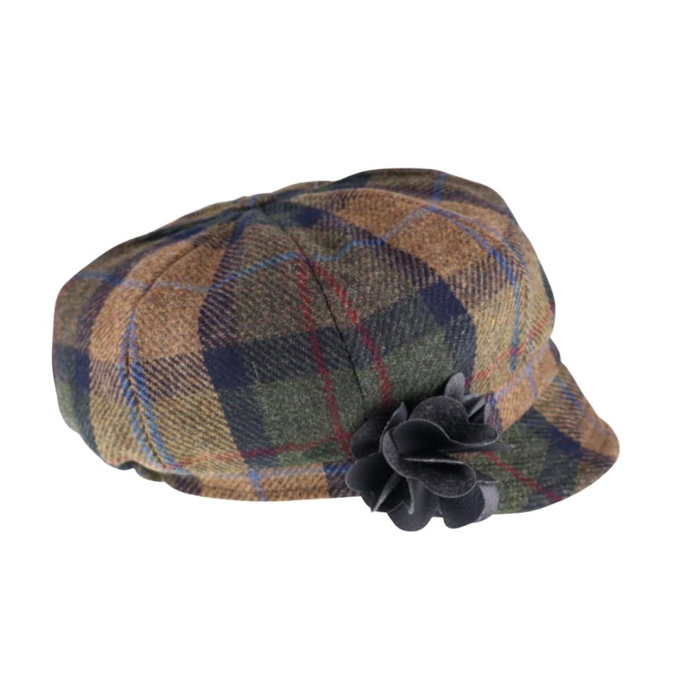 Mucros Weavers Olive and Brown Check Tweed Newsboy Cap- 35 Irish Made Vintage Inspired Women's Hat