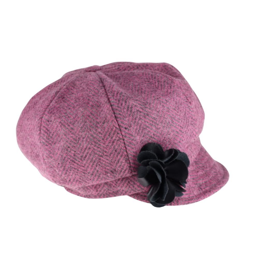 Mucros Weavers Pink Herringbone Newsboy Cap- 193 Irish Made Vintage Inspired Wool Women's Hat