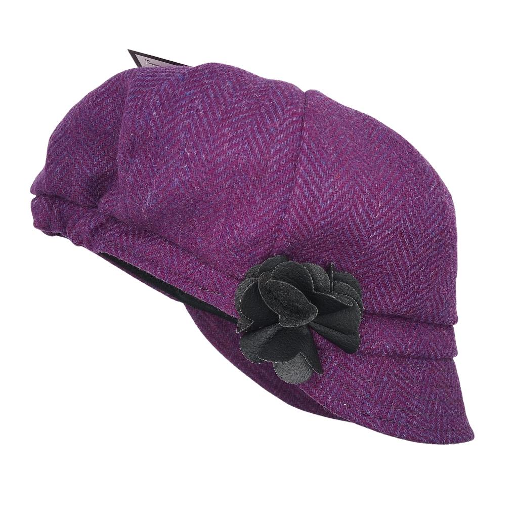 Mucros Weavers Purple and Blue Herringbone Tweed Newsboy Cap- 72 by Mucros Weavers - Hats