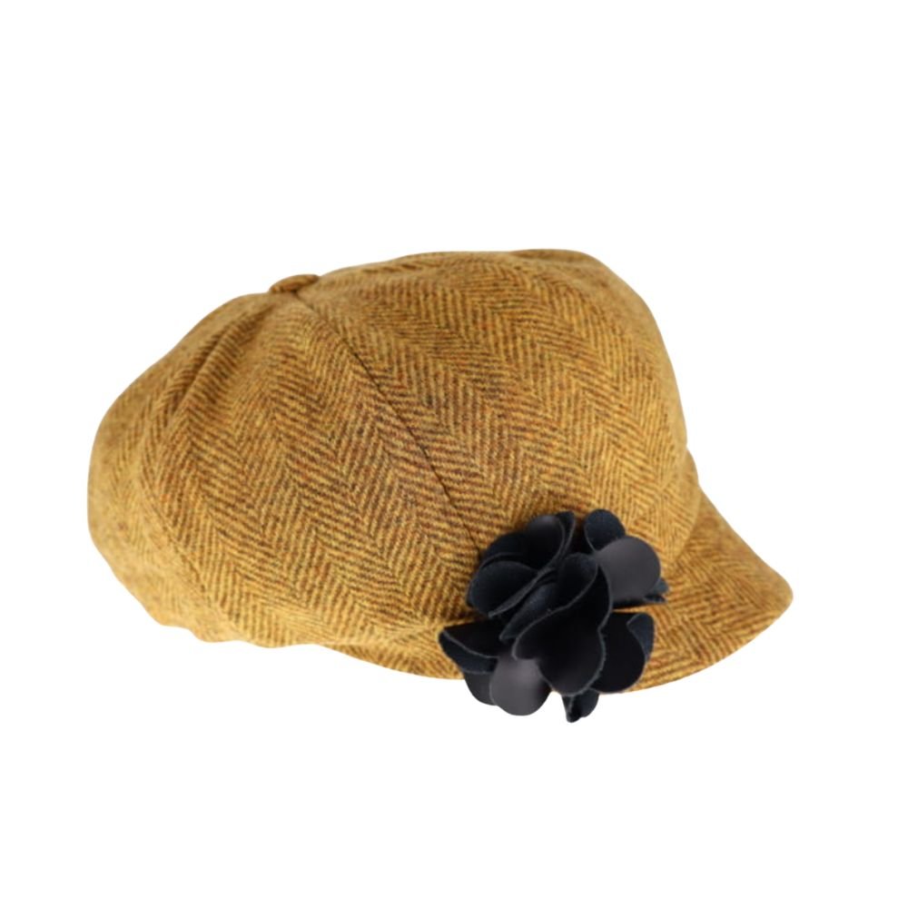 Mucros Weavers Yellow Herringbone Tweed Newsboy Cap- 602 Irish Made Vintage Inspired Wool Women's Hat