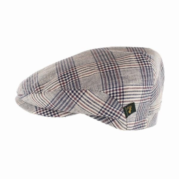Navy Blue and Red Check Mucros Weavers Linen Cap - The Celtic Gift Store - Hats