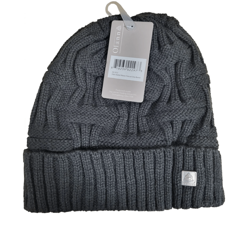 Olann Light Grey Basket Weave Beanie - The Celtic Gift Store - Hats
