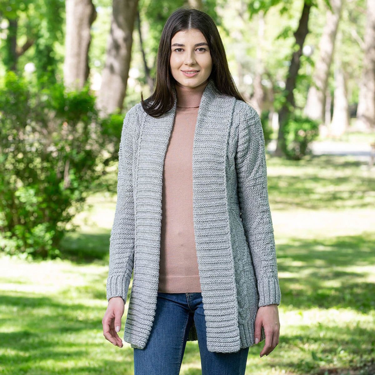Open Front Cable Knit Cardigan