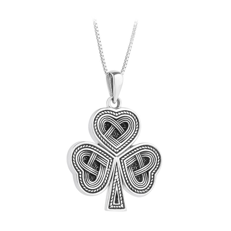 Oxidized Sterling Silver Celtic Knot Shamrock Necklace - The Celtic Gift Store - Necklaces