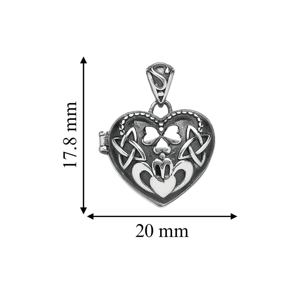 Oxidized Sterling Silver Puffed Heart Claddagh Locket - The Celtic Gift Store - Necklaces