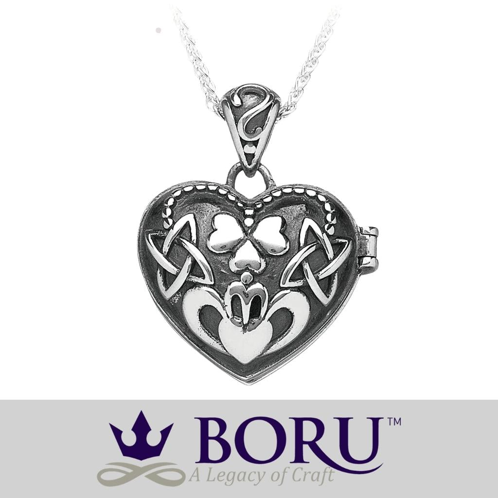 Oxidized Sterling Silver Puffed Heart Claddagh Locket