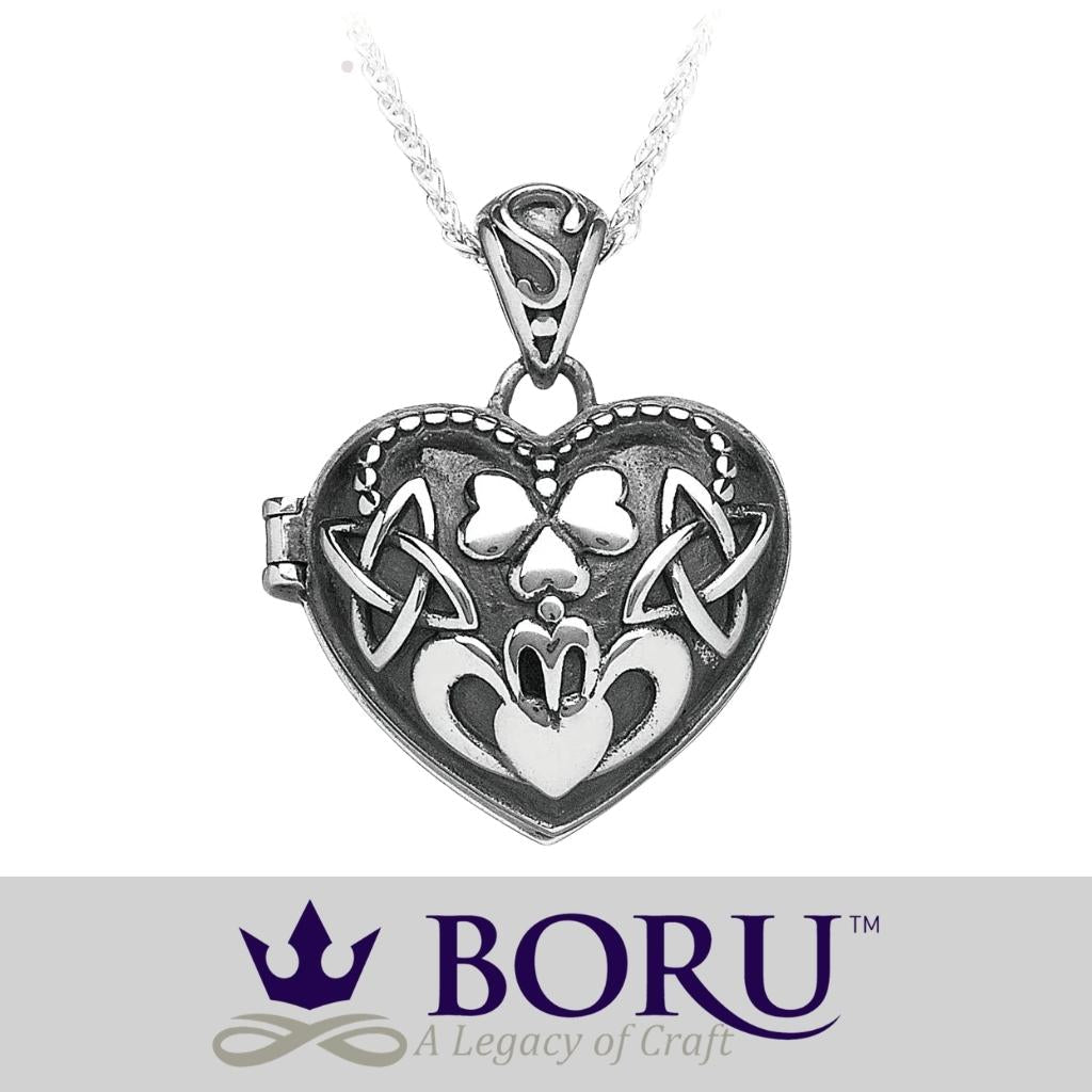 Oxidized Sterling Silver Puffed Heart Claddagh Locket