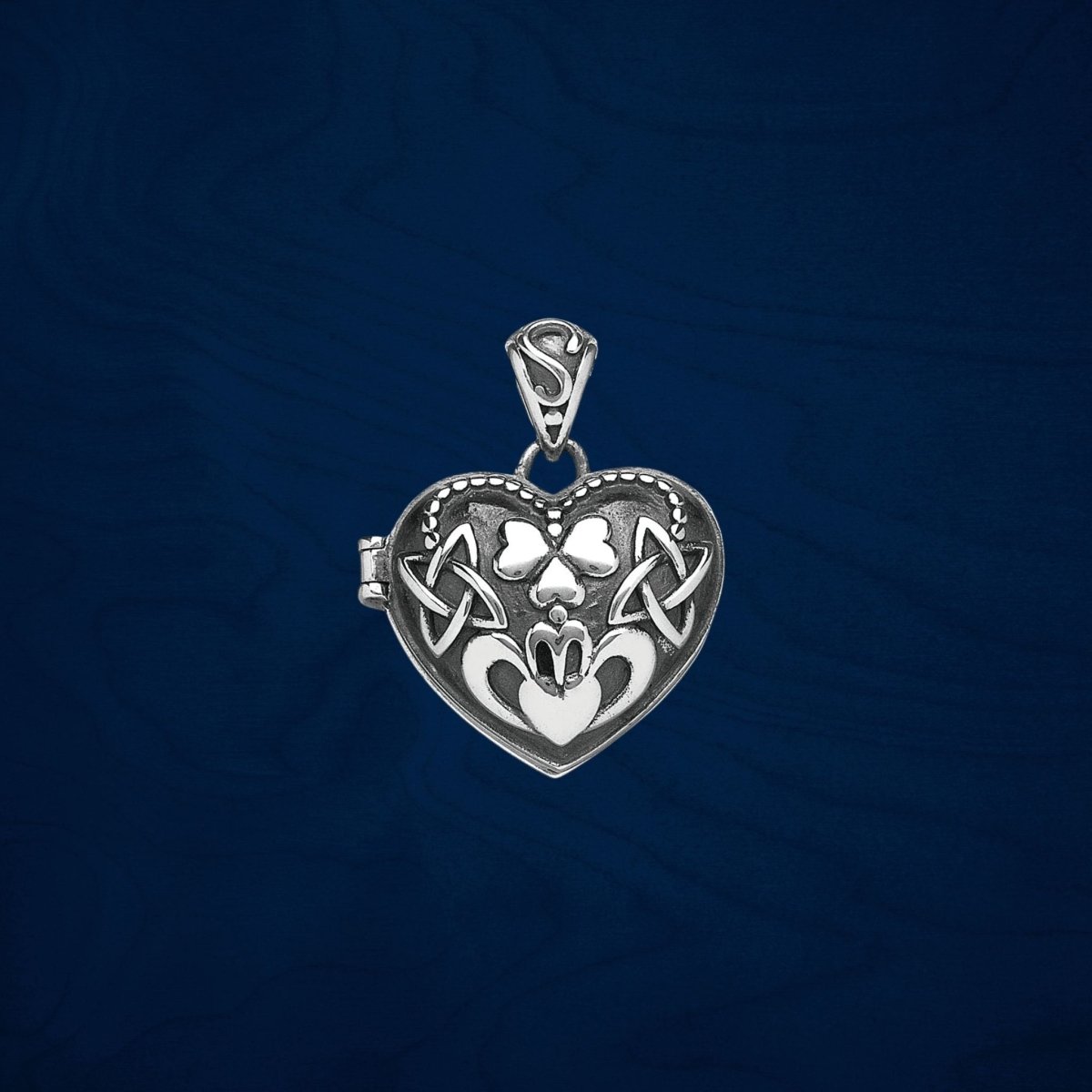 Oxidized Sterling Silver Puffed Heart Claddagh Locket - The Celtic Gift Store - Necklaces