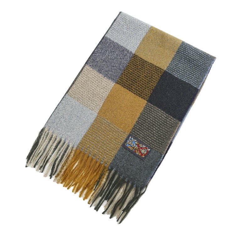 Patchwork Scarf - Grey/Yellow/Cream - The Celtic Gift Store - Scarves & Shawls