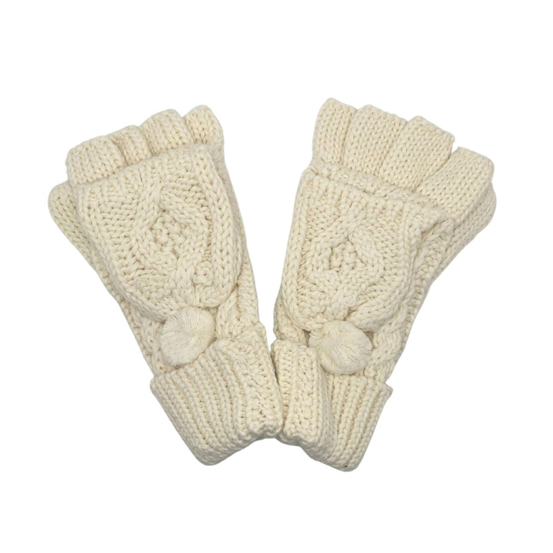 Patrick Francis Cream Aran Knit Pom Pom Adult Gloves - The Celtic Gift Store - Apparel and Accessories 