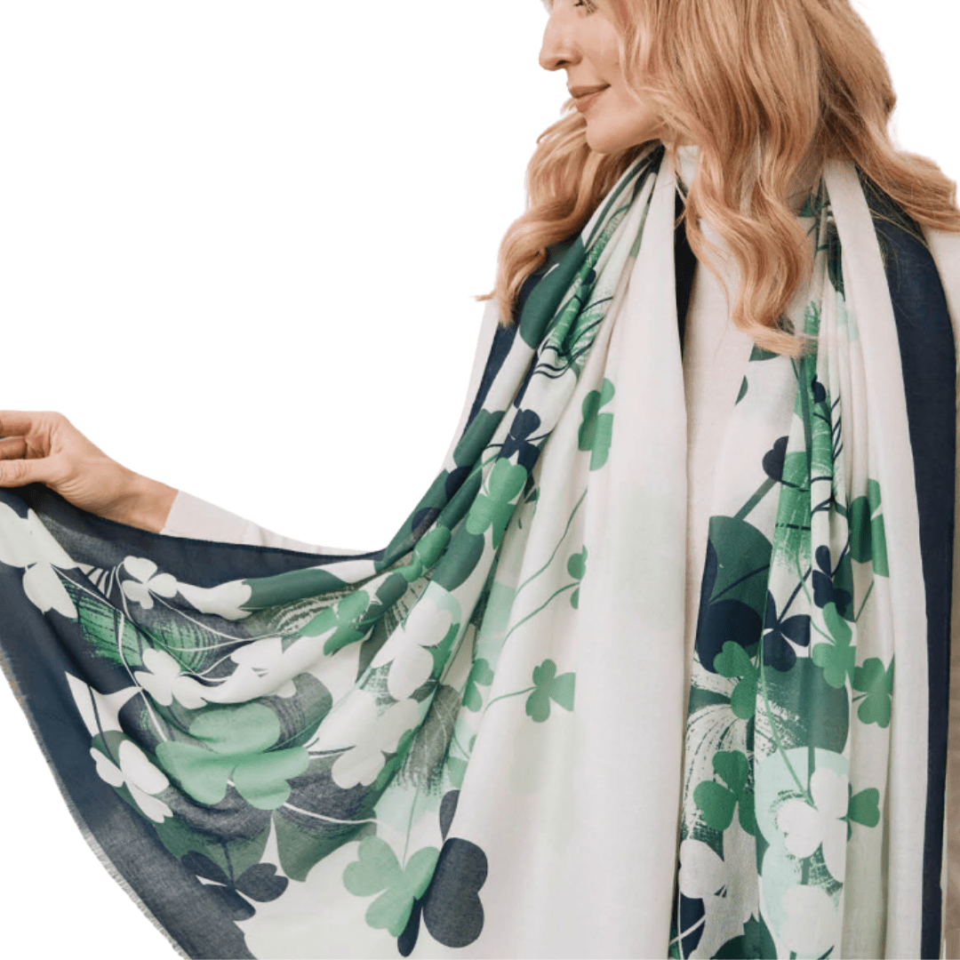 Patrick Francis Cream/Green Shamrock Summer Scarf - The Celtic Gift Store - Scarves & Shawls