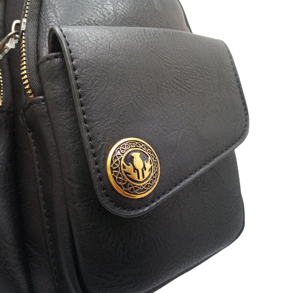 Scottish Thistle Corner Flap Sling Bag- Black