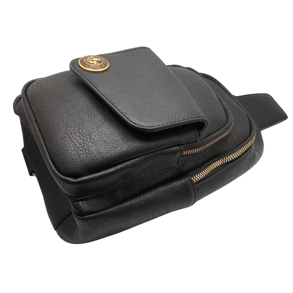 Scottish Thistle Corner Flap Sling Bag- Black