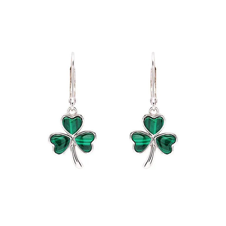 Sterling Silver Malachite Shamrock Drop Earrings