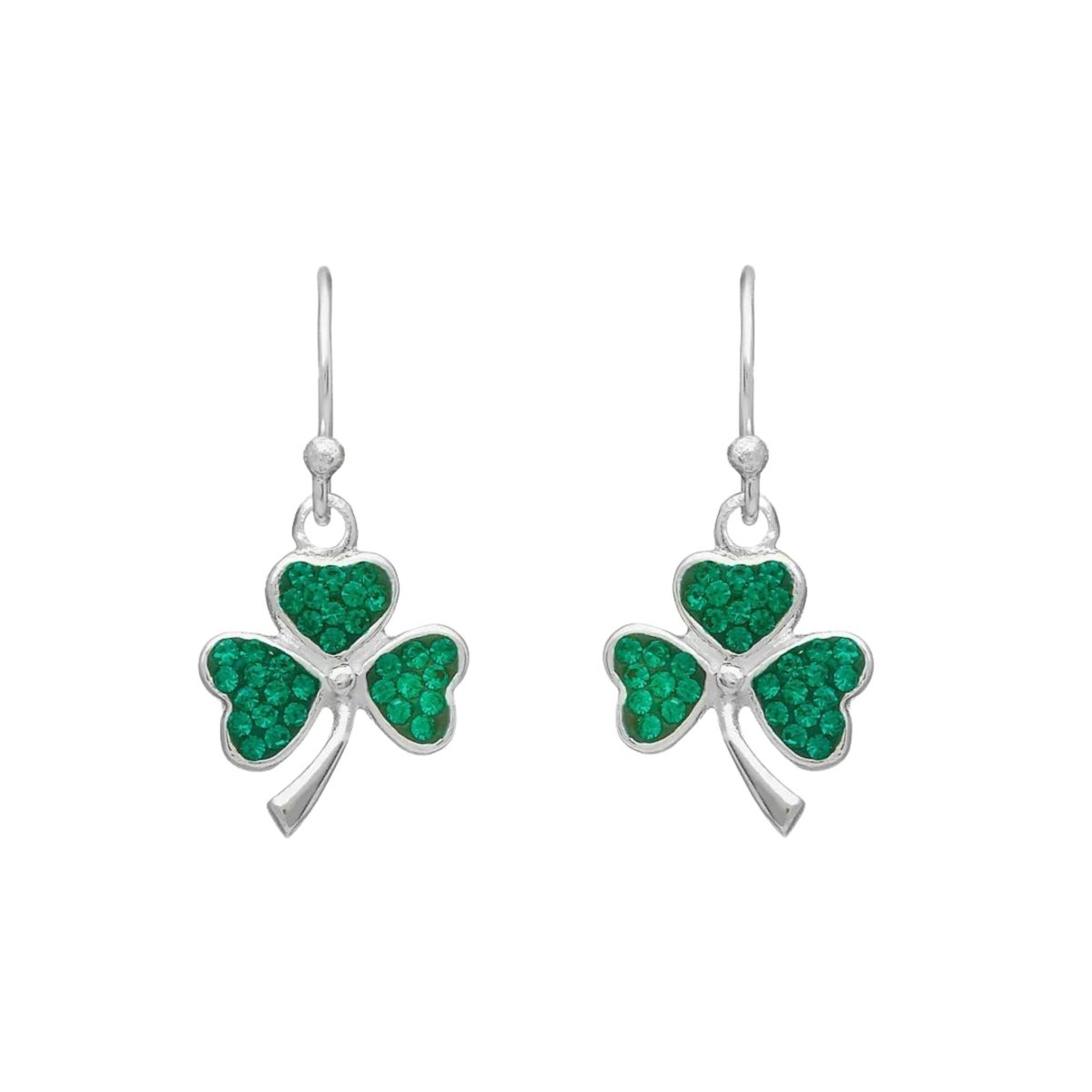 Shamrock Drop Earrings with Green CZ Stones
