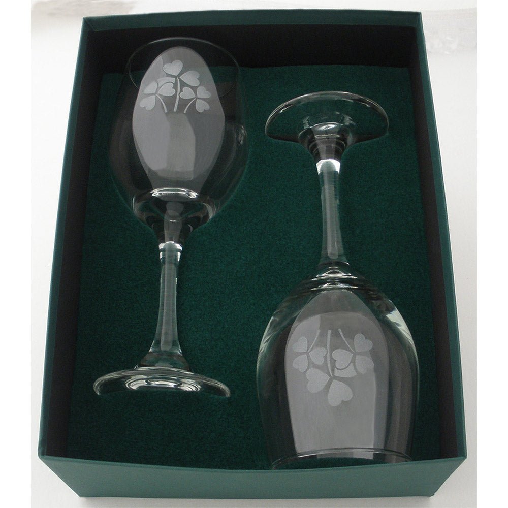 Shamrock Etched Wine Glasses (Set of 2) - The Celtic Gift Store - Drinkware
