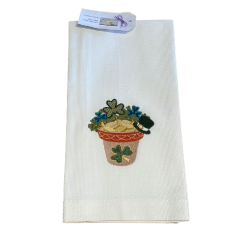 Shamrock Flower Pot Embroidered Tea Towel - The Celtic Gift Store - Kitchenware