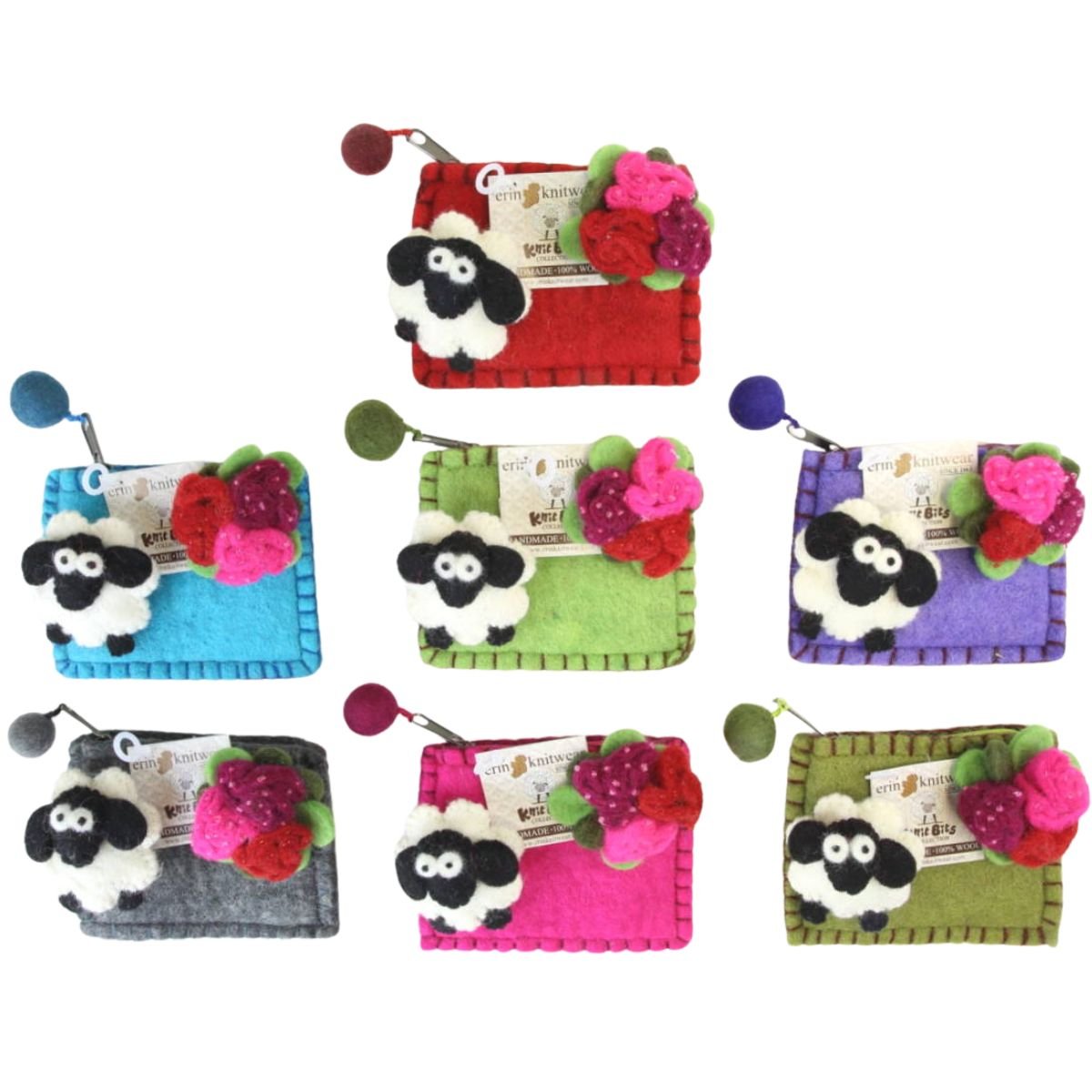 Sheep and Flower Corsage Felted Purse (Assorted)